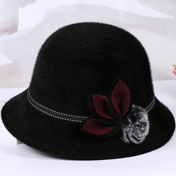 Elegant damefilthatt, stilig blomster bowlerhatt for høst/vinter