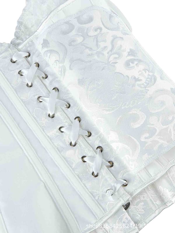Off-shoulder blonde bustier med pufærmer og stivere – push-up brudekorset. White M