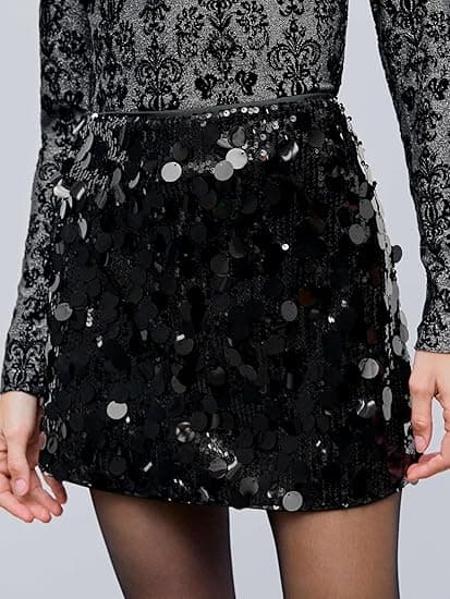 Paljettskjørt for kvinner, glitrende elastisk bodycon miniskjørt til fest svart black S