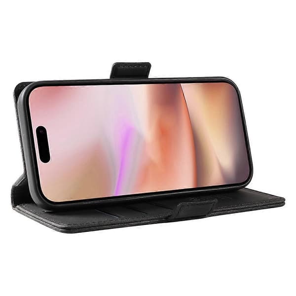 Kompatibel med iPhone 16 Plus Plånboksfodral Läder Telefonfodral - WELLNGS Black