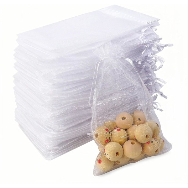100 stk Organzaposer, 10x15cm Hvite Organzaposer for Smykker, Gaveposer med Snøre, Tyllpose, for Bryllupsdekorasjoner Smykker sjx