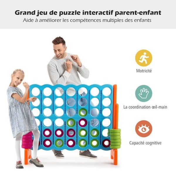 COSTWAY Jätte Connect 4 Spel för Barn Online Familjespel med 42 Ringar och Glidare Ålder 3+ Blå YY Flerfärgad