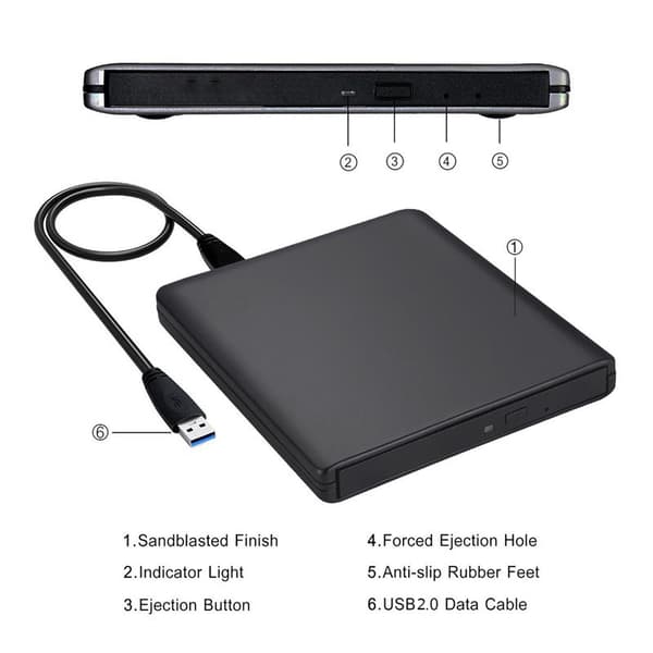 Ulkoinen USB 2.0 optinen asema, hopea