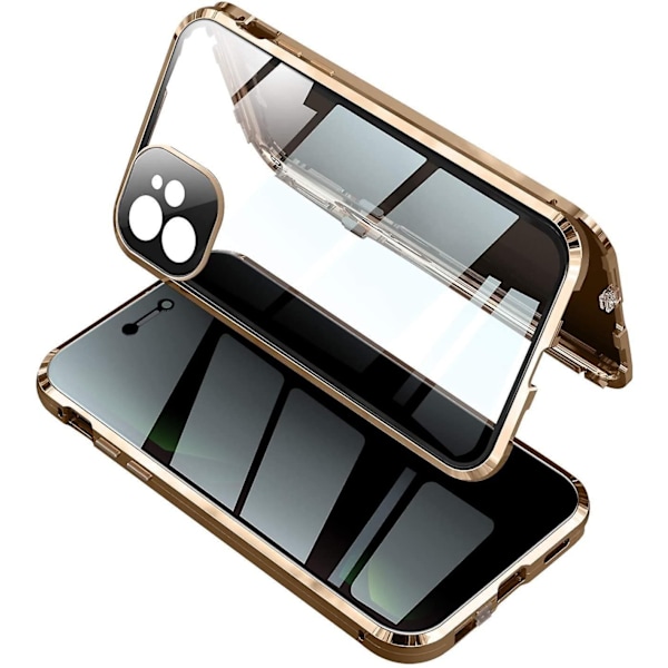 Anti-titte Iphone 12 Pro Max-deksel med sterk magnetisk adsorpsjon, kameralinsebeskytter, metallramme, 360 fullkroppsbeskyttelse, tosidig Gl Gull Gold iPhone12Promax