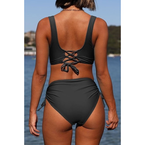 Women's Cross Back Baddräkter Leopard Bikini Set Black M