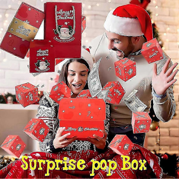 Jul-Pop-Up Pengar Presentask - Personlig DIY Foto Överraskning Explosion Box Julgåva för Barn Vuxna Red 10 Boxes