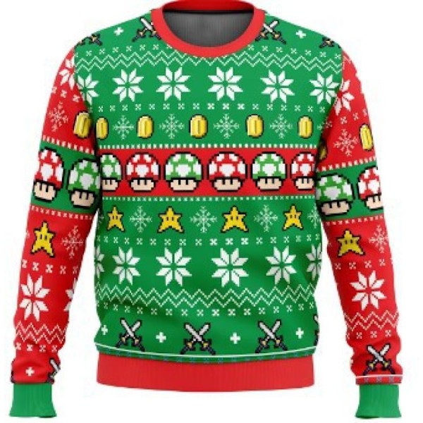Super Mario Stygg Julgenser Pullover Menn 3D Gensere Topper XL Super Mario