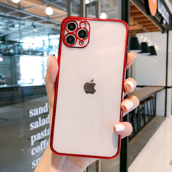 Ylellinen galvanoidulla kehyksellä varustettu pehmeä TPU-puhelinkuori, läpinäkyvä suojakotelo, sopii iPhone11promax-sarjaan, punainen