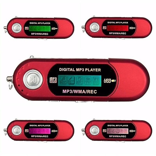 USB MP3-spelare Bärbar musikspelare Digital LCD-skärm 4GB Lagring FM-radio Multifunktionell MP3 Musikspelare USB-minne K1kf, röd - WELLNGS