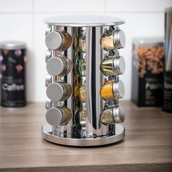 Roterende Krydderistativ i Rustfrit Stål - 16 Glas Silver Silver