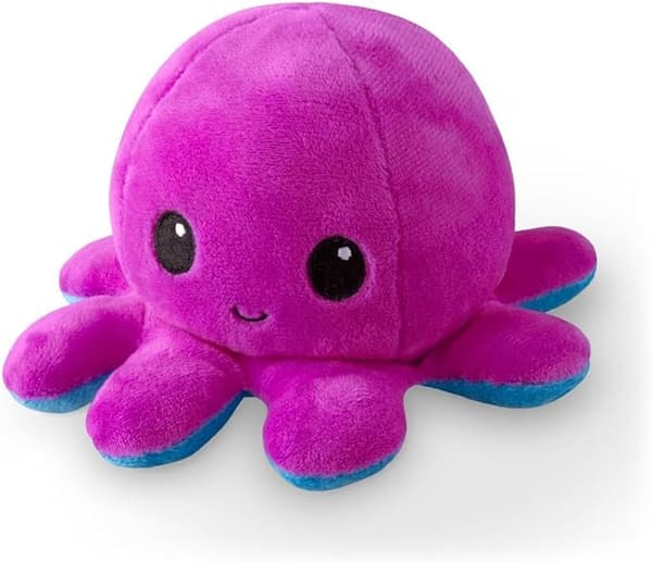 TeeTurtle - Den originale vendbare blæksprutte plyslegetøj - Lilla + Blå - Sødt sensorisk fidget-udstoppet dyr, der viser dit humør, 10 cm