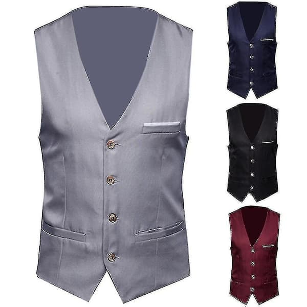 Stor dressvest for menn i ensfarget, enkeltspent modell Lys grå Lys grå Lys grå Light grey L