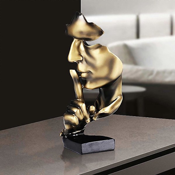 Håndlaget Stillhet er en Gylden Tenker-Statue, Moderne Minimalistisk Kunst i Resin, Abstrakt Skulptur for Skrivebord ved Inngangsparti, Kreativ Stue