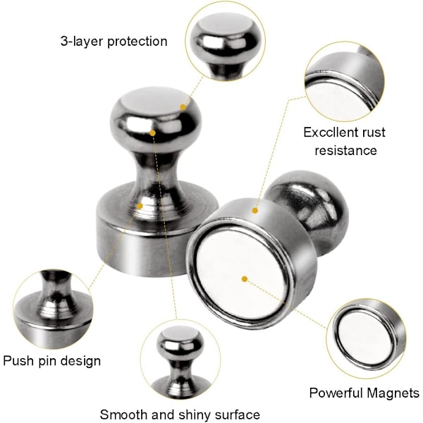 Små stærke kraftfulde magnetiske pushpins til whiteboard, magnetisk