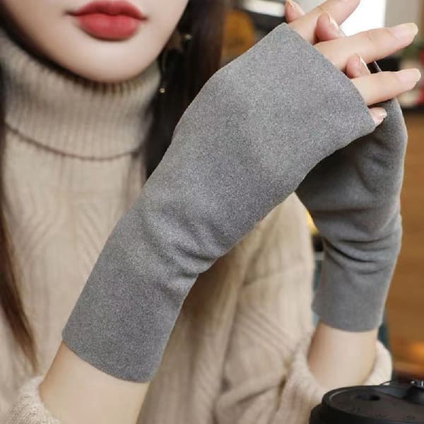 Selvopvarmende Dralon Halvfinger Touchscreen Handsker til Kvinder, Vinter Fleeceforede Kuldesikre Varme Handsker grey