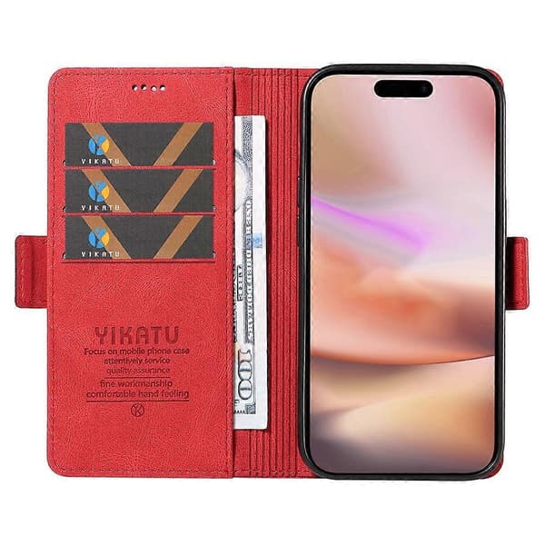Kompatibel med iPhone 16 Plus Plånboksfodral Läder Telefonfodral - WELLNGS Red