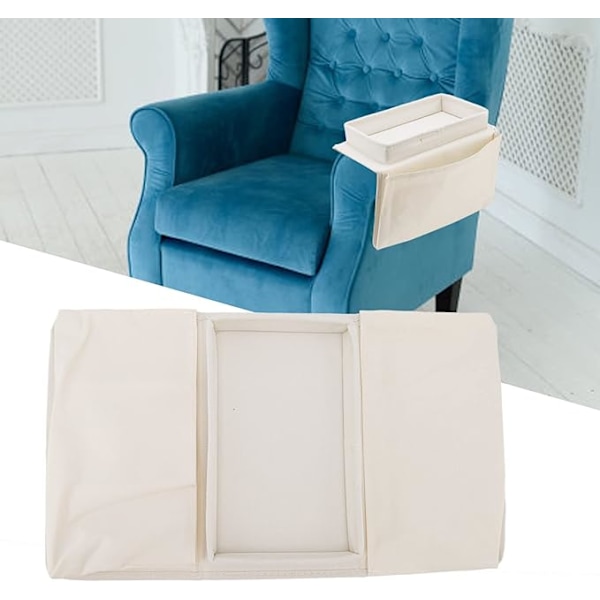 Soffbricka Bordsklämma på Sidobord, Hopfällbart Soffarmsbord Avtagbar Armstödsbricka för Att äta och Dricka beige