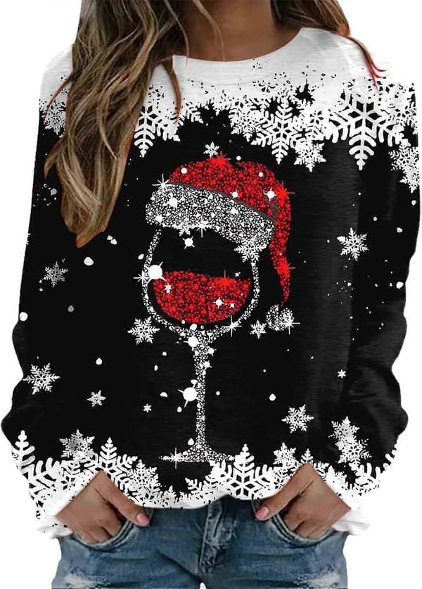 Juletrøje til Kvinder Grim Vinter Julekostume Juletrøje Elegant Basic Juletrøje Bluser Langærmet Rundhals Juletrøje 01 Blue M