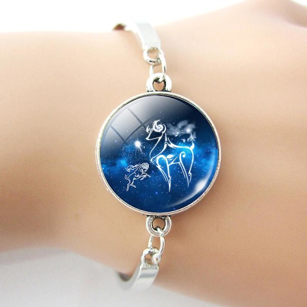 Klassisk Zodiac Sølv Armbånd Time Gem Mote Glass Armbånd Gave Til Kjæreste Foreldre Gemini