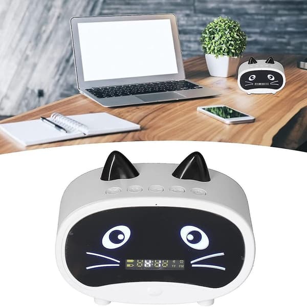 Tecknad Katt Klocka - Digital, Dubbellarm, Bluetooth-högtalare, Radio