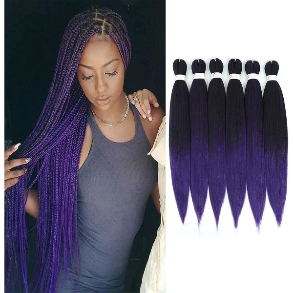 Försträckt fläta 26 Ombre Purple Easy Braid 6 Pack / Massor av flätor Virkade fibrer Professionell Jacqui Textured Braid (lila)