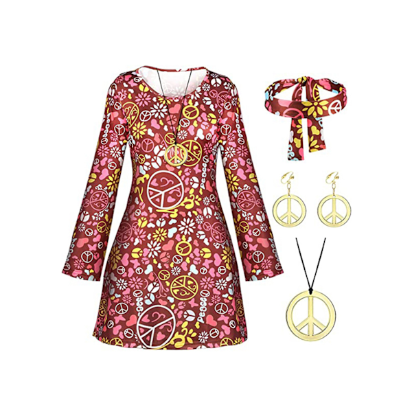 Hippie-kostume til kvinder Halloween-fest disco-kostume brun brown M