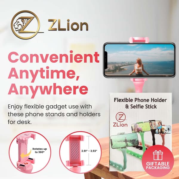 Flexibel Vridbar Telefon-/iPhonehållare med Sugkoppar (Rosa)
