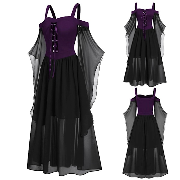 Halloween-kostume til kvinder, gotisk kjole, voksen vampyrkjole lilla purple 5XL