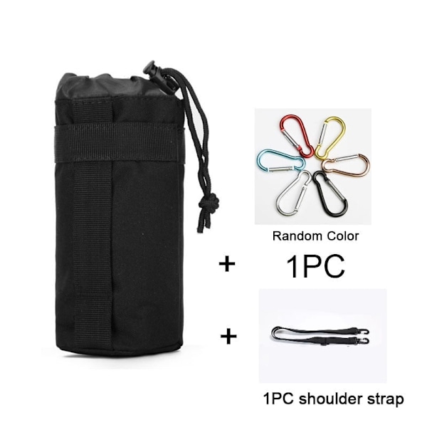 Taktisk Molle Vattenflaskväska Militär Utomhuscamping Vandring Dragsko Vattenflaskhållare Multifunktionell Flaskpåse Black with strap