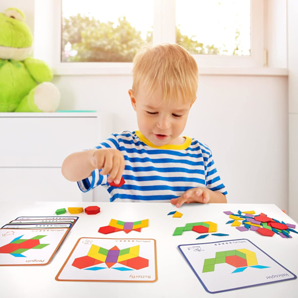 Tangram-puupalapeli, geometriset muodot, palapeli, opettavainen lelu, 155 osaa, geometriset pelit lapsille 3, 4, 5, 6, 7 vuotta
