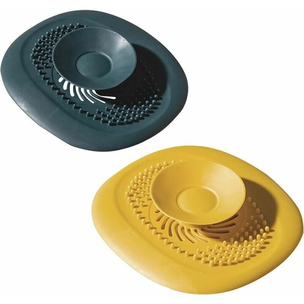 Badkarspropp i silikon Diskbänkspropp Diskho deodorantplugg, Universal avloppspropp för kök, badrum och tvättstuga,, 2 delar, blå+gul Lh