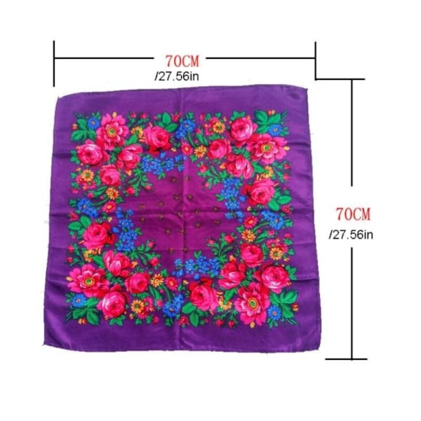 Rosblommigt Tryckt Huvudduk Twill Tryckt Sjal PURPUR Purple
