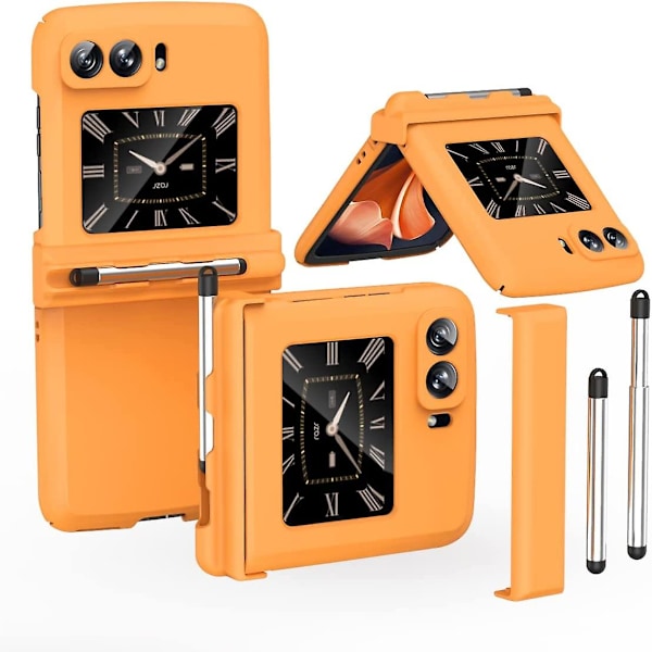Kotelo yhteensopiva Motorola Moto Razr 2022:n kanssa, ohut PC-kotelo saranasuojalla ja S Pen -pidikkeellä, oranssi Orange For Moto Razr 2022