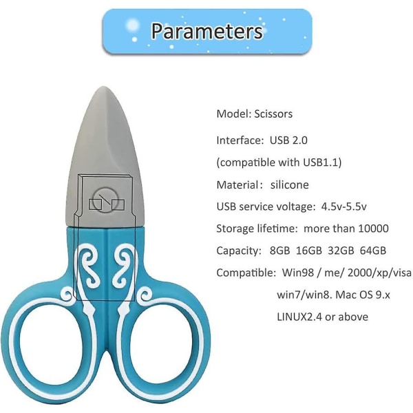 16/32gb, saxformad design USB minne i tre set, USB 2.0 datorminne USB -minne present 3-Pieces Scissors 32GB