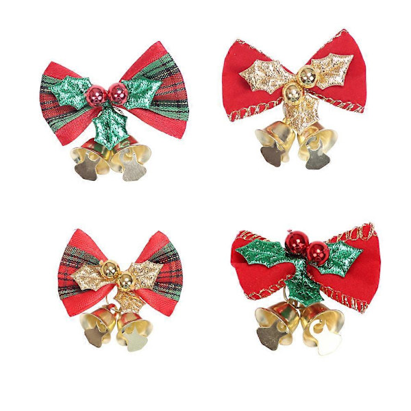 4-pack Jul Mini Klocka Båge Ornament Garland Hängande Presentförpackning Dekoration Krans Julstrumpa Fyllning Jul