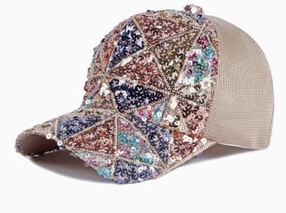 Baseballkasket med pailletter, trendy åndbar mesh-hat til kvinder og mænd Beige