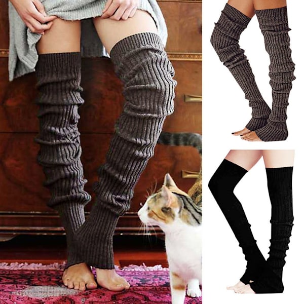 Benvärmare Korkea Polvi Sukat Neulotu Crochet Saappaat Sukat Leggings Harmaa - Korkealaatuinen Harmaa gray