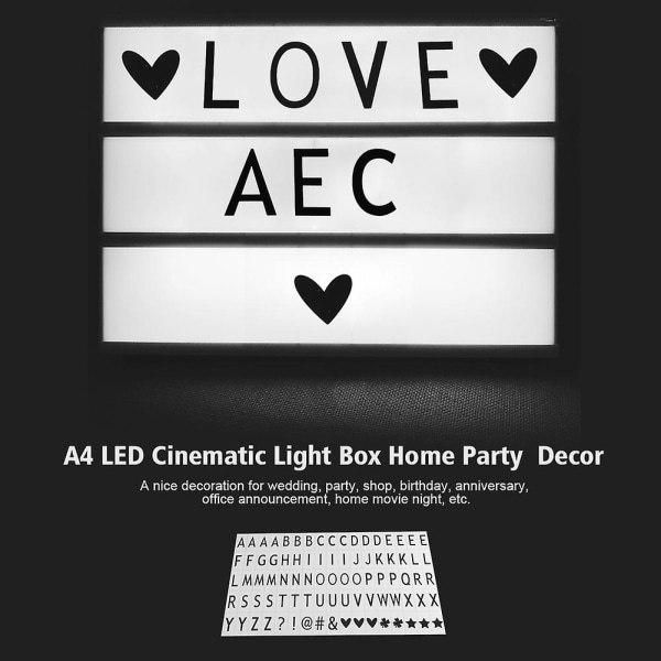 85st svarta bokstäver skylt DIY för A4 Led Cinematic Light Box Hemfest Bröllopsdekor