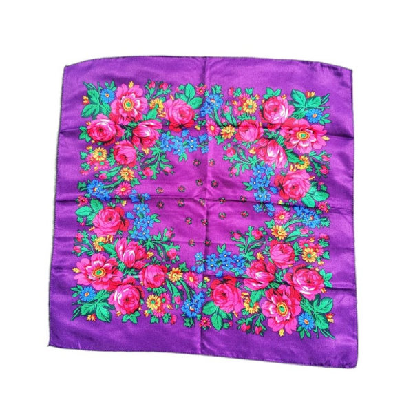 Rosblommigt Tryckt Huvudduk Twill Tryckt Sjal PURPUR Purple