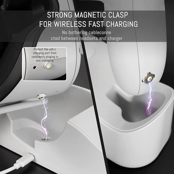 Opladningsstation til Oculus Quest 2, understøtter magnetisk opladning af dobbelte controllere og VR headset tilbehør