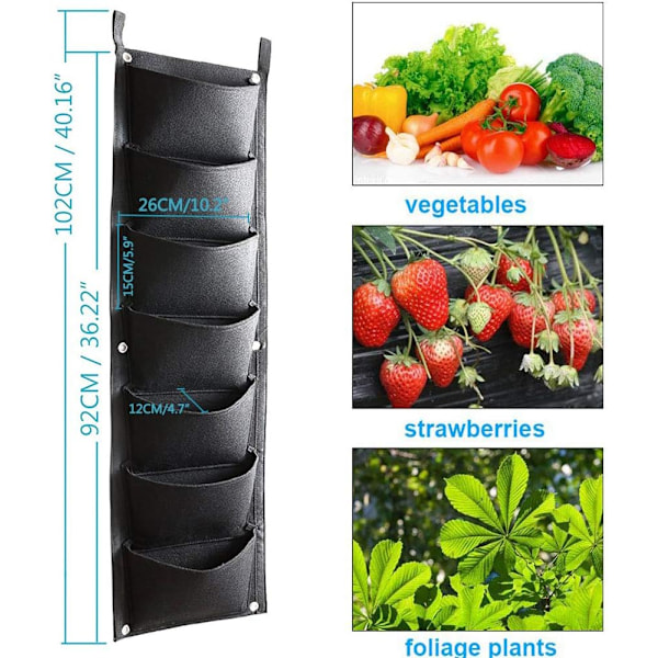 2-pak Hengende Dyrkingsposer Vertikale 7 Lommeposer For Planter YY