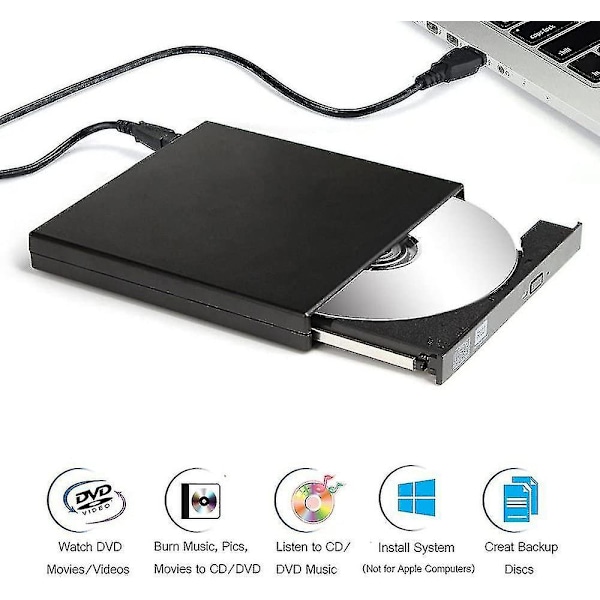 USB Højhastigheds Ekstern CD DVD Drev 4K 3D Blu-ray Afspiller Skriver Bærbar BD/CD/DVD Brænder Driver til Mac, Win 10, 8, 7, XP, Vista, Laptop, PC, Sort.