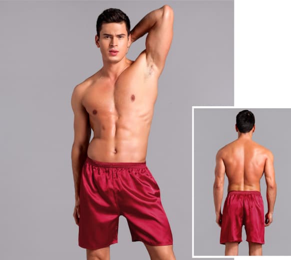 Satinpyjamasboxershorts för män med elastisk midja, röd Red 3XL