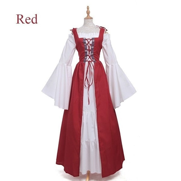 Middelalder Punk Kjole Cosplay Halloween Kostumer Kvinder Palads Karneval Party Dress Up Prinsesse Kvinde Victorian Kjole Robe Rød Rød Y Red 5XL