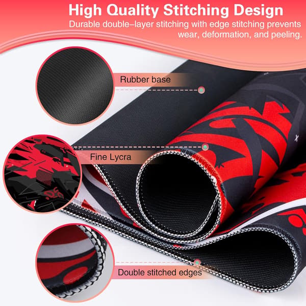 Stor musematte, gaming musematte, 900x400mm (35.4x15.7 tommer), XXL musematte, skrivebordsmatte med sklisikker base, slitesterk vanntett musematte Black Red Punk
