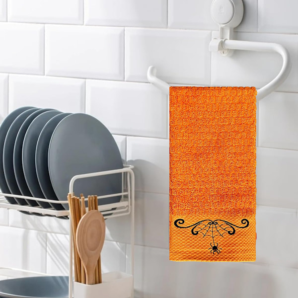 4 st Halloween Handdukar Bomull för Badrum Set Broderi 70*40cm Spöke Skalle Skelett Kökshanddukar Spindel Pumpa Disk Te Fingertopps Handduk Style 3