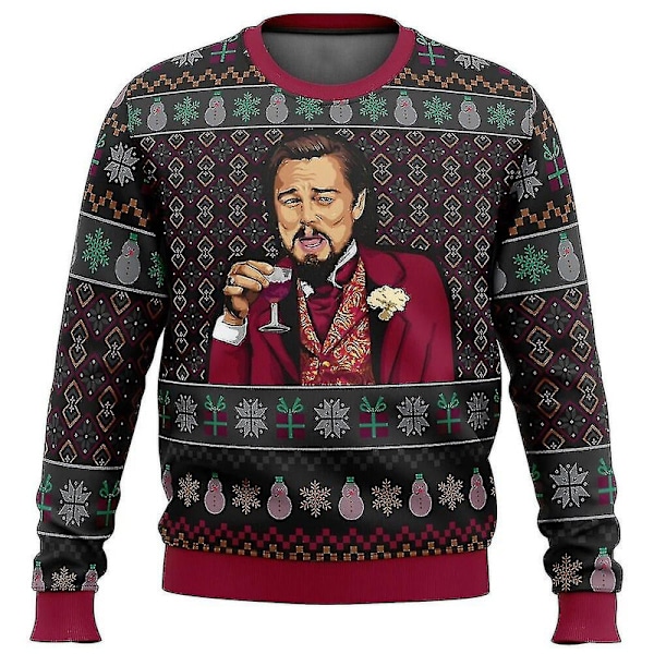 Laughing Leo Dicaprio Meme Ugly Christmas Sweater Gift Santa Claus Pullover Men 3d Sweatshirt And Top