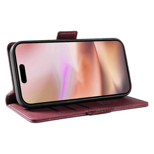 Kompatibel med iPhone 16 Plus Plånboksfodral Läder Telefonfodral - WELLNGS Wine Red