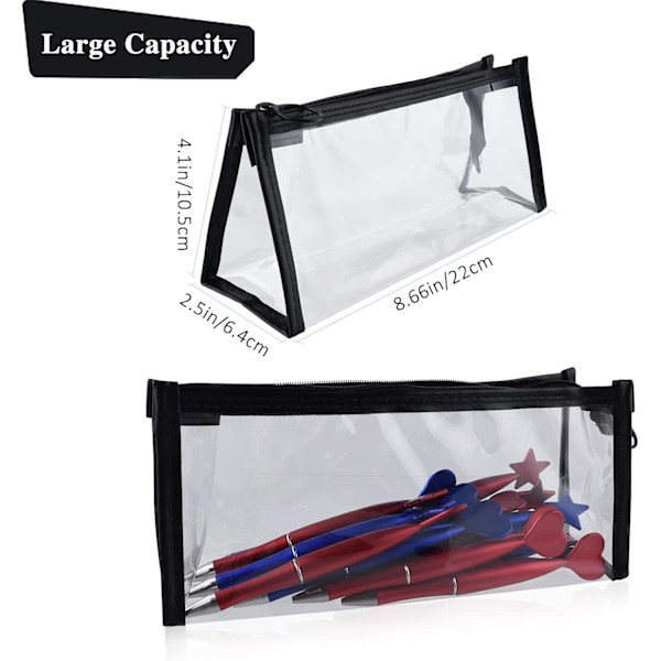 2-pack transparenta pennfodral, stora pennfodral för tentor, transparenta pennfodral, studenttoalettartiklar White Black