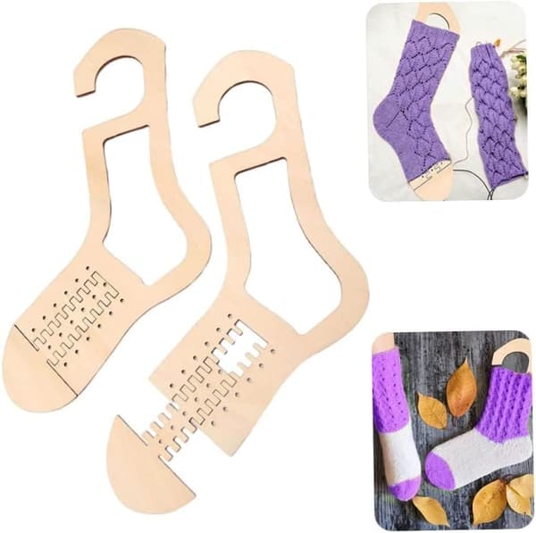 Træstrømpebræt - strømpeblokker - ramme - håndstrikket display (Et par) Cut-out style